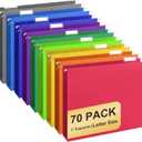Hanging File Folders, 70 Pack Letter Size Hanging File folders with 1/5-cut Tabs, Stay Organized for Your Home and Office Bulk File, Documents and Paper, 10 Colors