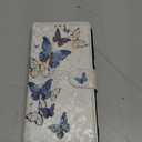 UEEBAI Wallet Case for Samsung Galaxy S24 FE 5G, Leather Phone Case Kickstand RFID Blocking Flip Case Card Slots Wrist Strap Relief Engraved Pattern Magnetic Closure Flower Folio Case, Blue Butterfly