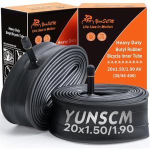 YUNSCM 2-PCS 20" Heavy Duty Bike Tubes 20x1.50 20x1.75 20x1.90 AV32mm Schrader Valve 20" Bicycle Tubes Compatible with 20x1.5/1.9 (38/48-406) Bike Bicycle Tire Tubes
