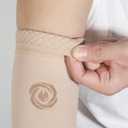 NURCOM Medical Compression Arm Sleeve for Men Women, 2 Pack, 20-30mmHg with Silicone Band for Lymphedema, Lipedema, Pain Relief, Edema, Swelling, Post Surgery Recovery, Beige L