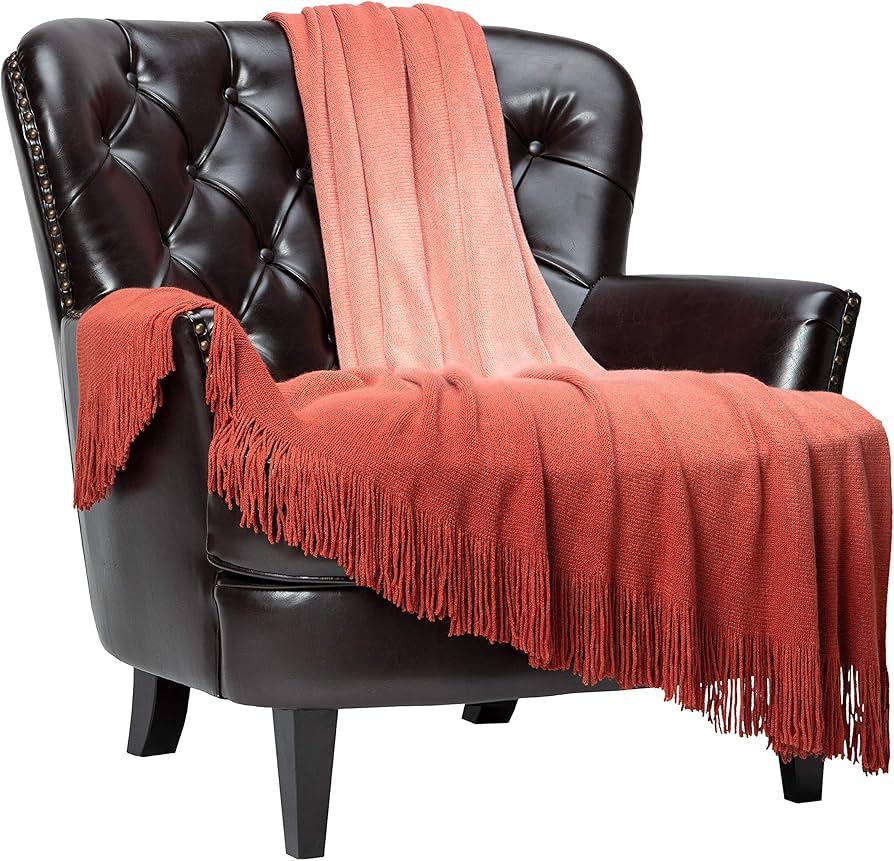 Chanasya Premium Gradual Gradient Ombre Super Soft Acrylic Throw Blanket with Tassels - Warm Cozy Lightweight Fluffy Blanket for Bed Sofa Chair Couch Bed Room Chocolate Blanket (50x65 Inches) Fudge