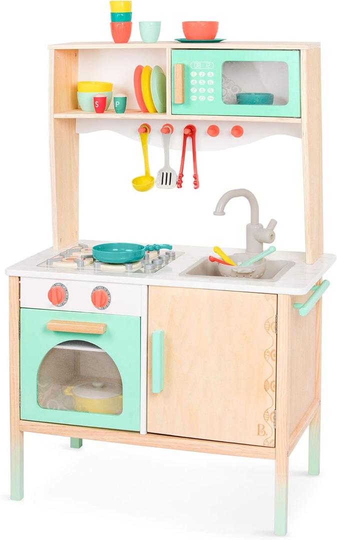 B. toys Mini Chef Kitchenette Pretend Play Wooden Play Kitchen Kitchen for Kids Kitchen Play Set & Accessories (20+ Pieces) 3+ Years