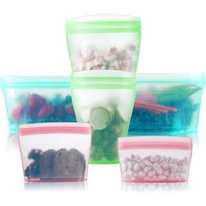 Reusable food container silicone bag, Upgrade second generation 6 Pcs Containers Storage, 100% Silicone Reusable Food Bag, Stand Up Preservation Bag, Rounded interior for easy cleaning.