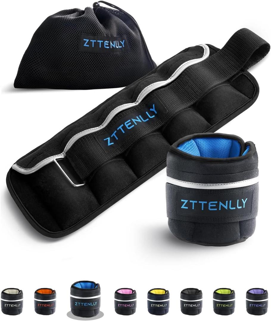 Adjustable Ankle Weights 1-5/10/15/20LBS Pair with Carry Bag - Breathable Fabrics, Reflective Trim - Strength Training Leg Wrist Arm Ankle Walking Weights Sets for Women Men Kids (Blue)