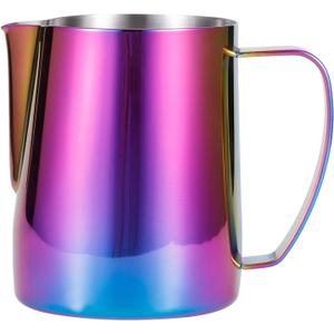 Milk Frothing Pitcher, 12/20oz Stainless Steel Espresso Milk Frothing Pitcher Coffee Milk Steamer Cup for Coffee Cappuccino Latte Art, Colorful Purple (600ml/20oz)