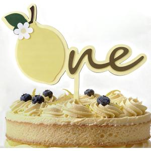 Wood Lemon First Cake Topper - Wooden and Acrylic Boys and Girls One Year Cake Topper for Baby First Year Birthday Party,Anniversary,Kids 1st Birthday Decorations (Lemon First Birthday Cake Topper)
