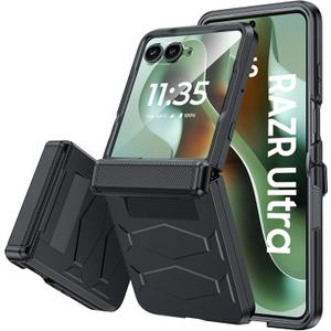 Vizvera for Motorola Razr Ultra 2025 Case with Hinge Cover,Built-in Screen Protector Shockproof All-Inclusive Smartphone Cover Wireless Charging for Motorola Razr Ultra 2025(Black)