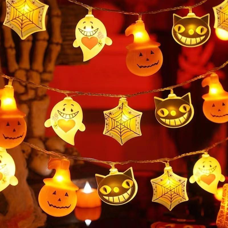 Halloween Decorations Light 19Ft 40LED Pumpkin String Lights Ghost 2 Model Battery Operated Halloween Decor Pumpkin LED Lights Halloween Decorations for Home Indoor Outdoor (Type-D)