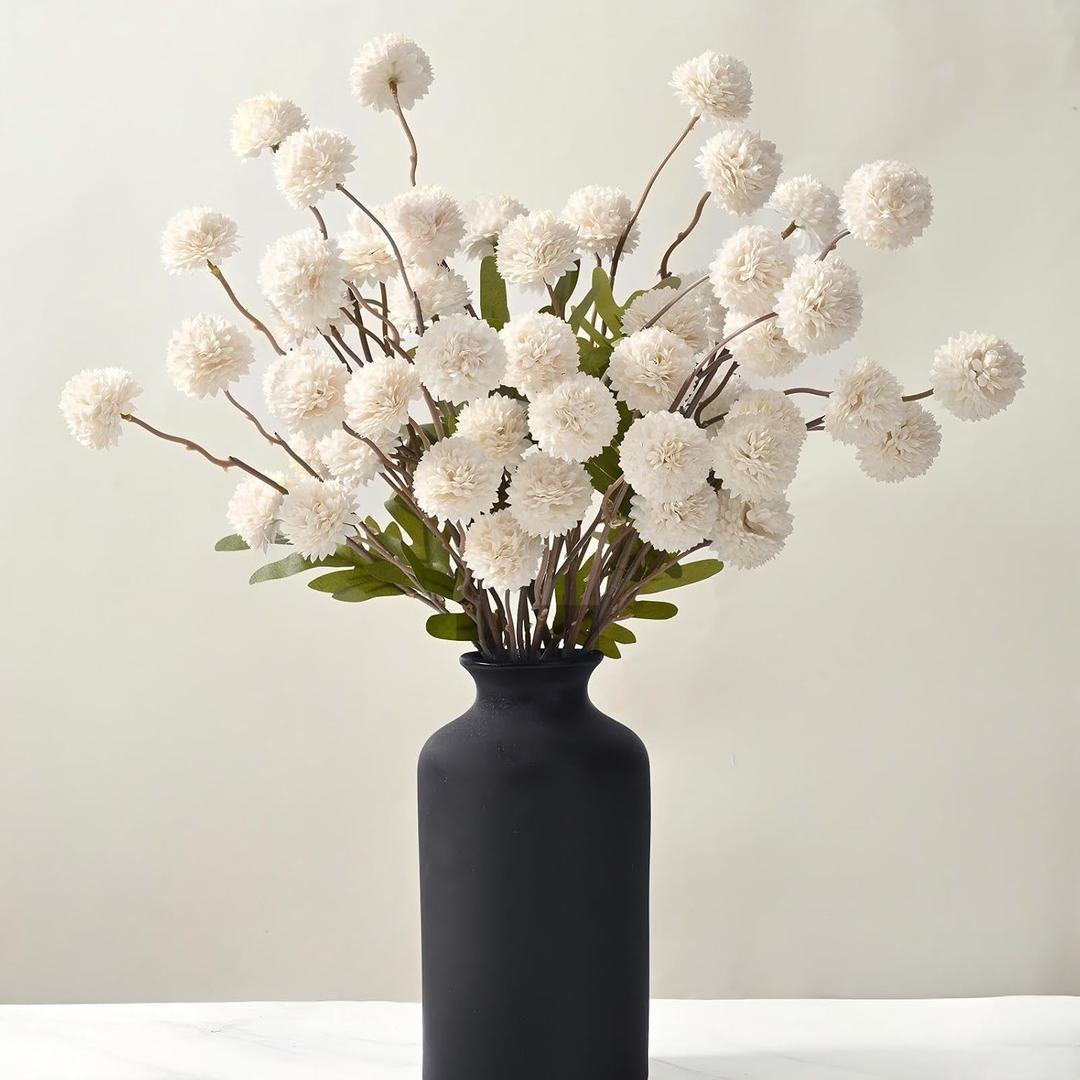 Waipfaru 10pcs Fake Silk Pompon Mum Artificial Flowers, Bulk Faux Mini Chrysanthemums, for Centerpieces Wedding Fillers Champagne Arrangements Shower Decorations, White