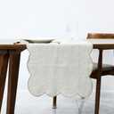 100% Linen Scalloped Embroidery Table Runner 108 Inches Long, Linen Table Runner for Dresser and Dining Tables Decor, Machine Wash