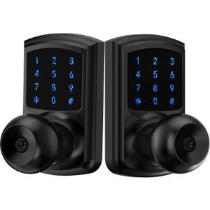 Keyless Entry Door Lock with Code, Keypad Door Lock with Handle, Touchscreen Door Knob with Keypad, Electronic for Front Door Garage Bedroom Home, Auto-Lock, Matte Black, Pack of 2