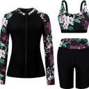Arolina Womens Rash Guard Long Sleeve Swim Shirts Swimsuit 2026 Bathing Suit with Womens Swim Shorts & Two Pockets (X-Large, Purple Flowers)