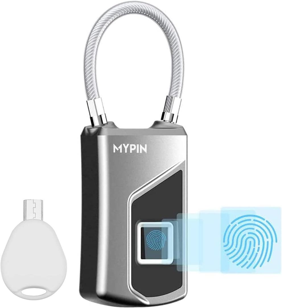 Fingerprint Lock with Key Backup, Smart keyless Waterproof Fingerprint Padlock Ideal for Gym, Door, Suitcase, Luggage Backpack, Bike, Office