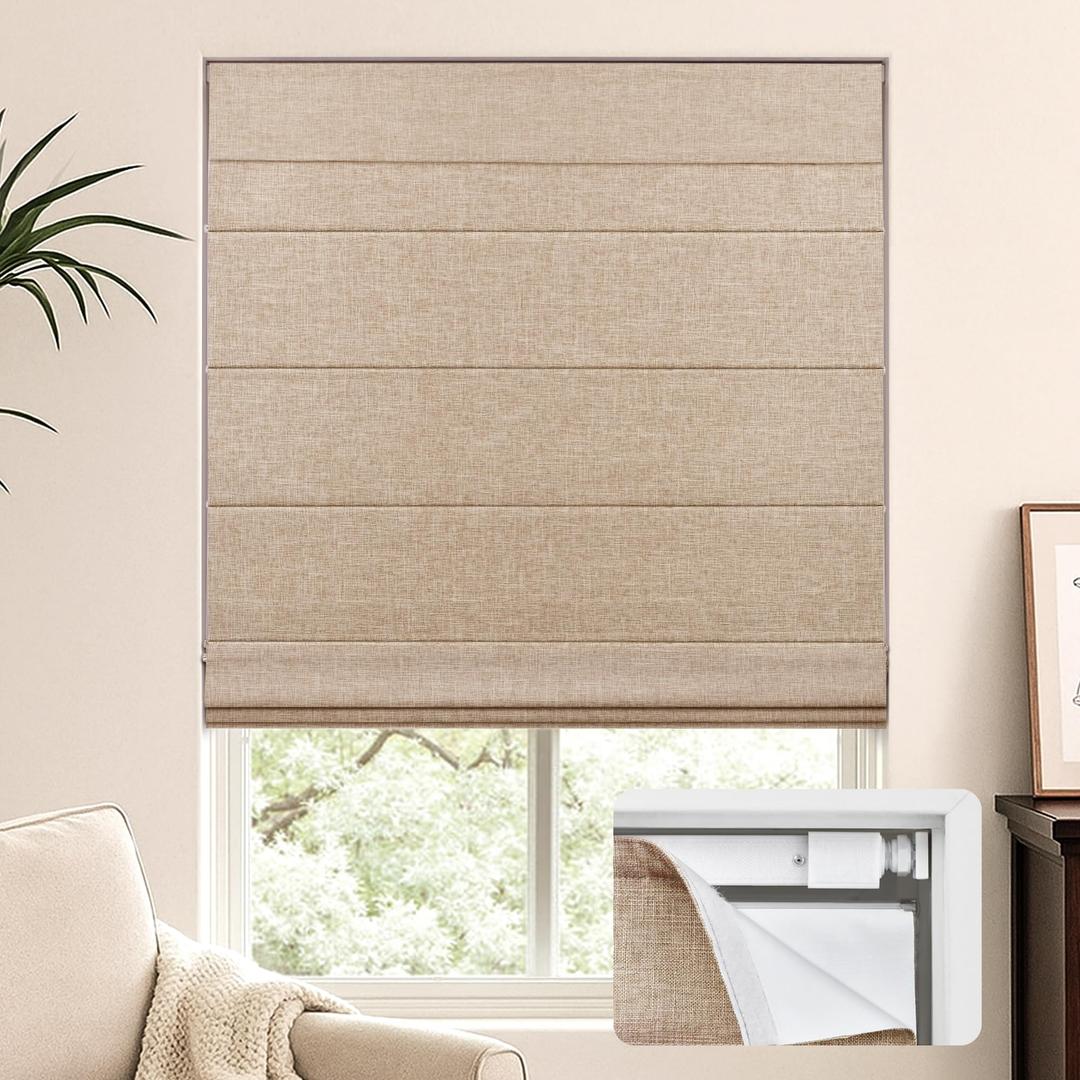 LazBlinds No Drill Cordless Roman Shades for Windows, 26" W x 60" H, Sunset