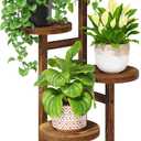 LASZOLA Black 4 Tiered Wooden Plant Stand Indoor with Heavy Duty Planter, Large Multiple Level Vertical Flower Rack for Narrow Corner, Sturdy Rustic Shelving Organizer Holder for Modern House Bathroom (Brown)