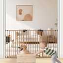 Keny 29"-55" Extra Wide Baby Gate, Pressure Mounted No Drilling Dog Gate for Stairs Doorways, Easy Walk Through Safety Gate for Babies or Pets, 30" Tall, Brown