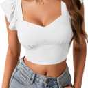 LYANER Women's Summer Sweetheart Blouse Smocked Backless Ruffle Sleeve Tank Crop Tops White Small (White, S)