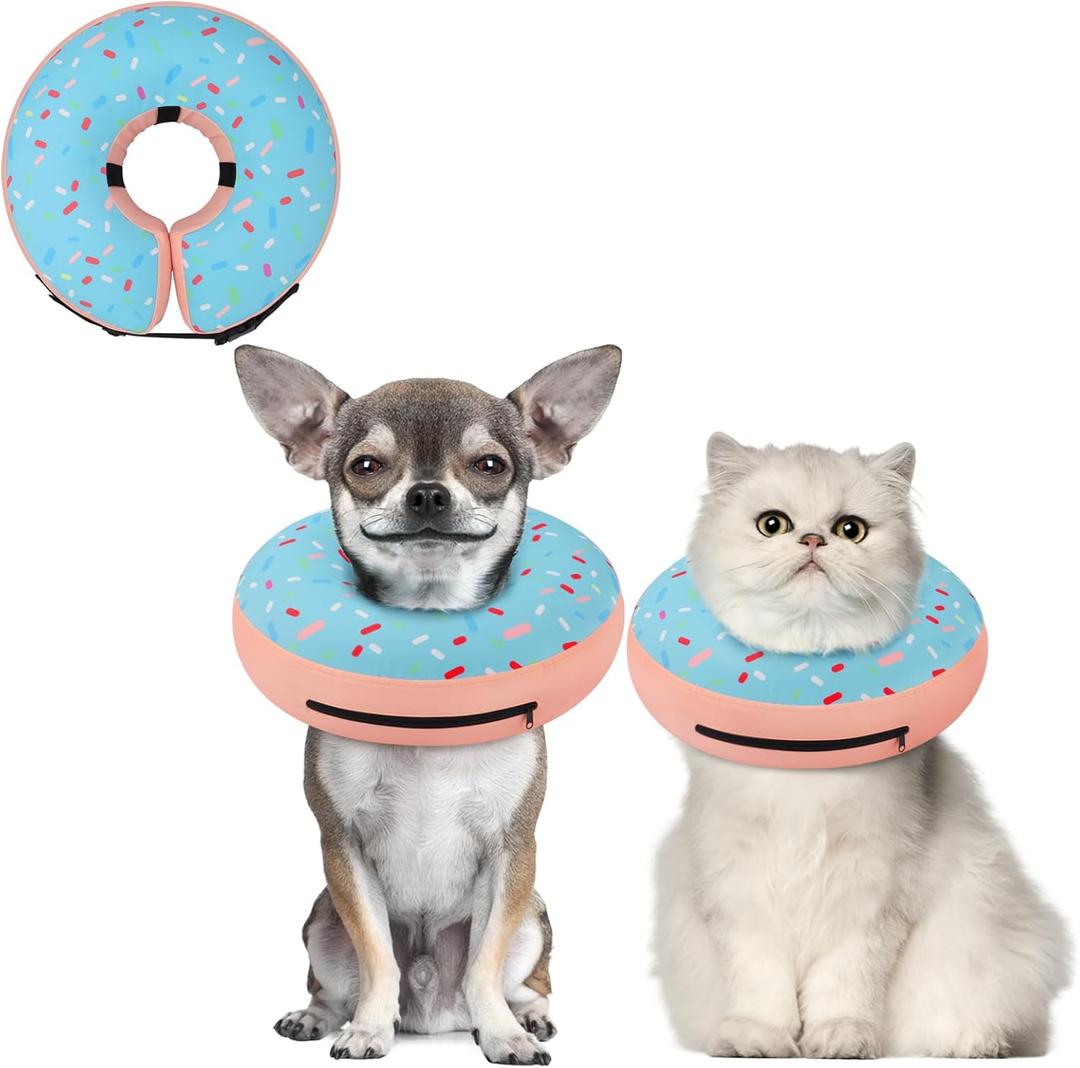 Supet Inflatable Dog Cone Collar for Small Dogs Puppies Cats, Soft Dog Cone Alternative After Surgery for Puppies Cats to Stop Licking (XS(Neck 4"-7"), Donut Blue)