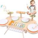 Toddler Drum Set - Montessori Toys for 2 Year Old, Wooden Baby Musical Instruments for Toddlers 2-5, Preschool Learning Musical Toys with Xylophone, Piano, Birthday Gifts for 18 Months Boys Girls, Large
