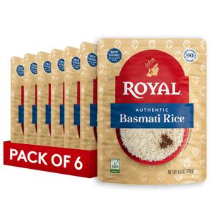 Royal White Basmati Rice - Ready to Heat Rice - 8.5 oz Microwavable Pouch (Pack of 6) Exp:09/28/27