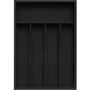 Bamboo Silverware Organizer, Kitchen Drawer Organizer, Utensil Holder, Cutlery Tray & Spoon Flatware Storage with Grooved Drawer Dividers (Black, 9.5''W x 13.5''D)