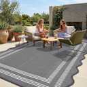 Garvee Waterproof Outdoor Rug 9x12, Scalloped Geometric Foldable Plastic Straw Patio Camping Rug, Outdoor RV Carpet for Deck Camper Porch Balcony Backyard Picnic Beach, Gray