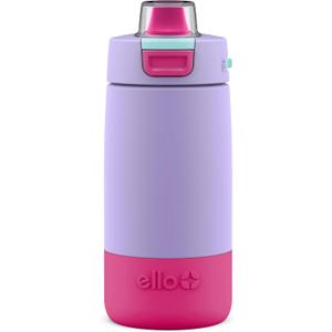 Ello Kids Colby 12oz Stainless Steel Insulated Water Bottle with Straw and Built-In Silicone Coaster Carrying Handle and Leak-Proof Locking Lid for School Backpack, Lunchbox, and Outdoor Sports
