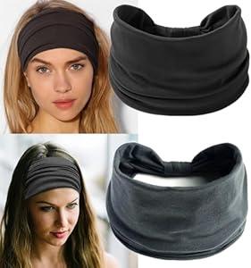 Zupro Fashion Wide Headbands 2 PCS for Women Headband Non Slip Elastic Soft Cotton Cloth African Sport Yoga Running Workout Turban Hair Bands Hair Accessories Head Wraps for Women and Girls
