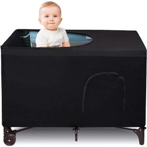 Blackout Crib Canopy Cover Stretchy Breathable Travel Netting Tent and Shade Stretch Up to 40"30" for Indoor and Outdoor Children's Sleep Safety (Black)