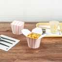 Bio Tek 4 x 3.4 x 3.7 Inch Food Containers, 50 Noodle Takeaway Boxes - Disposable, Striped, Pink And White Paper 26 Ounce Take Out Boxes, Round, For Hot Or Cold Foods - Restaurantware