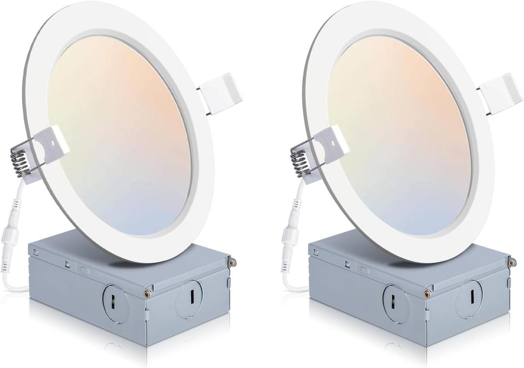 2 Pack Recessed Lighting 6 Inch with Junction Box, 2700K/3000K/4000K/5000K/6000K Dimmable Flush Mount Ceiling Light, 15W 1200lm Canless Recessed Lighting-ETL and Energy Star Certified (2P-5CCT-WH)