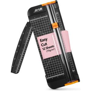 ArtAt A4 Paper Cutter Guillotine Trimmer - 12 Inch Heavy Duty Craft & Office Tool with Automatic Safety Blade, Side Ruler for Cardstock, Coupons, Photos, Labels (Black)