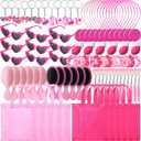 108 Pcs Hot Pink Gift Bags Set Hot Pink Princess Party Favors Kit, 12 Keychains 12 Makeup Mirror 12 Sponge 12 Gifts Bags 12 Heart Sunglasses 12 Brush Headband Hair Band Combs