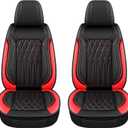 Pariitadin Leather Car Seat Covers Front Pair, Waterproof Faux Leather Seat Covers for Cars, Non-Slip Car Interior Covers Universal Fit for Most Cars Sedans Trucks SUVs, Black/Red Line