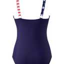 SUUKSESS Women Slimming Tummy Control One Piece Swimsuits Sexy Mesh High Waisted Monokini Bathing Suits (American Flag, L) (Blue, L)