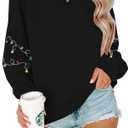 Christmas Sweatshirt Women Christmas Light Sweatshirts Merry And Bright Xmas Long Sleeve Shirts Crewneck Pullover Tops (Black, S)