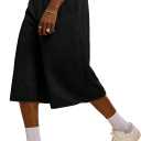 OYOANGLE Men's Gym Sweat Shorts Hip Hop Solid Below Knee Loose Basketball Athletic Capri Shorts with Pockets (Medium, Black)