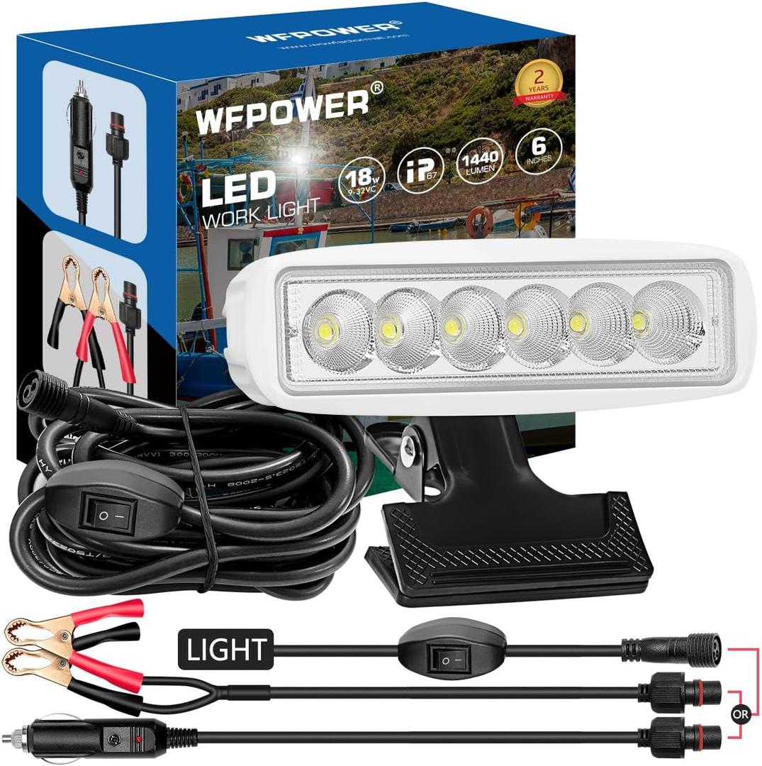 Upgrade LED Boat Lights with On/Off Switch, Super Bright Solid Waterproof Spotlight with Clip on Mount, Dual Power White T-Top 12V Marine Light Bar Spreader for Boat Dock Decking Truck Night Fishing