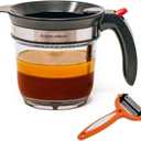 Fat Separator with Bottom Release  4 Cup Gravy Separator for Cooking with Oil Strainer, Kitchen Grease Separator -the perfect Kitchen Gadget plus a 3-1 Multifunctional Vegetable Peeler