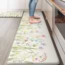 KIMODE Anti Fatigue Kitchen Mats for Floor, Farmhouse Floral Kitchen Rugs Set of 2, 17"x59"+17"x29" Kitchen Floor Mats Non-Slip, Cushioned Standing Mat for Sink, Laundry, Desk, Home White