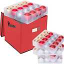 BALEINE Christmas Ornament Storage Box with Dividers, Premium Holiday Ornaments Storage Container Bin for Xmas Decorations (64 Ball, Red, Hard)