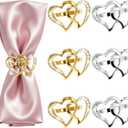 6 Pack Heart Napkin Rings, Valentine's Day Napkin Holders with Gold & Silver Double Heart Ring Clasps for Wedding, Anniversary, Romantic Dinner Table Decorations