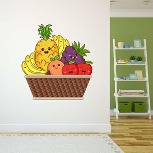 Wall Decal Beautiful Home Wall Sticker Smiling and Winking Fruits in Basket Removable - Size: 18 in(W) x 20 in(H) (Multi)