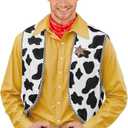 Arvilhill Men Cow Print Vest Open Front Sleeveless Sheriff Woody Costume 3 Piece Set Adult Cowboy Vests 2025 Halloween Cow Graphic Vest Red Scarf Star Police Badge Cosplay Outfit Theme Party, XXXL