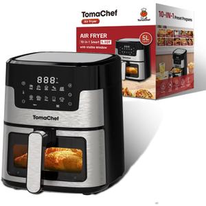 TomaChef Air Fryer 5.3QT with Visible Window, 10-in-1 Digital Cooker(Black)