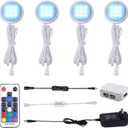 AIBOO RGB Color Changing LED Under Cabinet Lights Kit, Aluminum Slim Multi Color Puck Lights for Kitchen Counter Furniture Holiday Ambiance Christmas Decor Lighting (4 Lights)