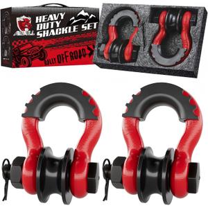 Upgraded Snatch Block, 3/4" D Ring Shackle (2 Pack) 22,000lb Break Strength with Towing Pulley, Heavy Duty Offroad Recovery Accessory for Truck, Tractor, ATV & UTV - Red