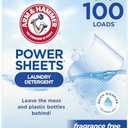 ARM & HAMMER Power Sheets Laundry Detergent, Fragrance Free, Dermatologist Tested Concentrated Laundry Detergent Sheets, 50 Count, up to 100 Small Loads