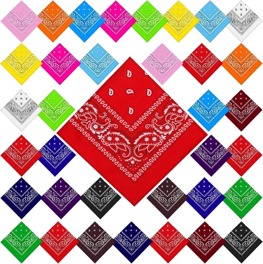 36 Pcs Paisley Cowboy Bandanas Bulk Multi Purpose Polyester Headband Scarf Kerchiefs for Men Women Pet Party Costume (Mixed Color)