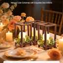 VEVOR 12 Set/36 Pcs Wooden Wedding Lantern Centerpiece, Includes 12 Wooden Lantern Candle Holder 12 Flameless LED Candle 12 Eucalyptus Leaves Wreath for Wedding Table Party Farmhouse Decor, Brown